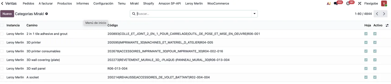 Categorias de Superdrug Marketplace en Odoo