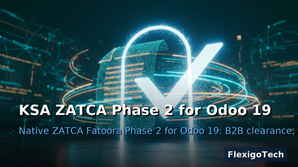 Portada del módulo ZATCA Phase 2 Fatoora — Saudi Arabia E-Invoicing (Odoo 19) para Odoo