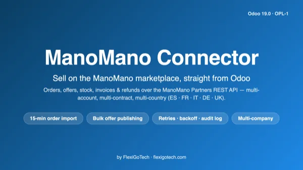 Conector de ManoMano: portada del módulo en el odoo app store