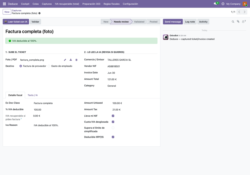 Deduce - AI Invoice, Receipt & Expense OCR + EU VAT Deduction: captura real dentro de Odoo (1)