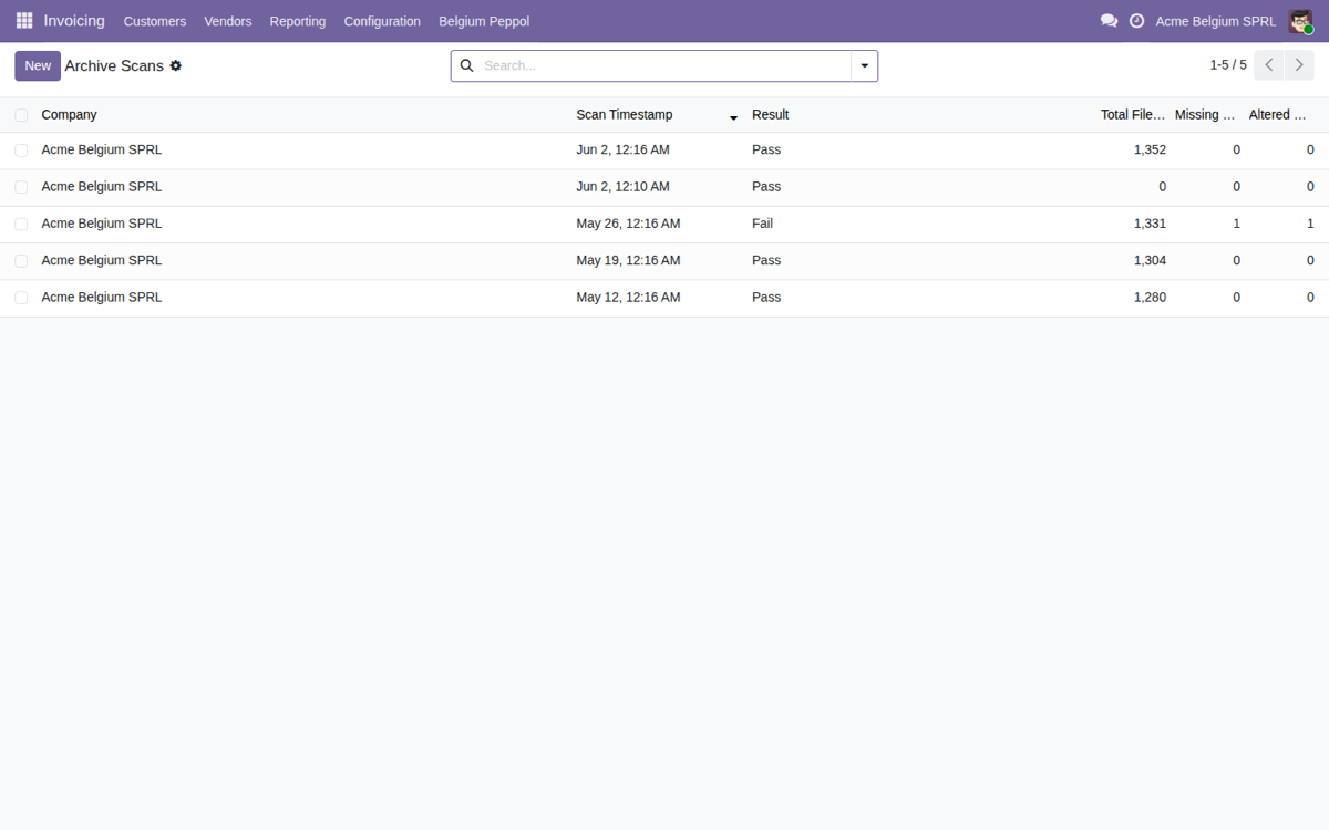 Belgium Peppol B2B E-Invoicing Compliance — Escaneo de archivo