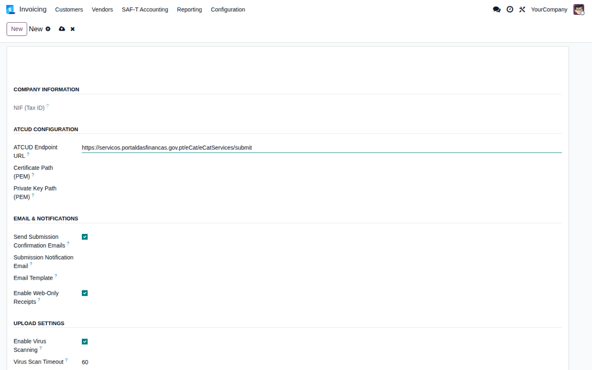 Portugal SAF-T Accounting + ATCUD Submission Tool — Configuración ATCUD y certificados