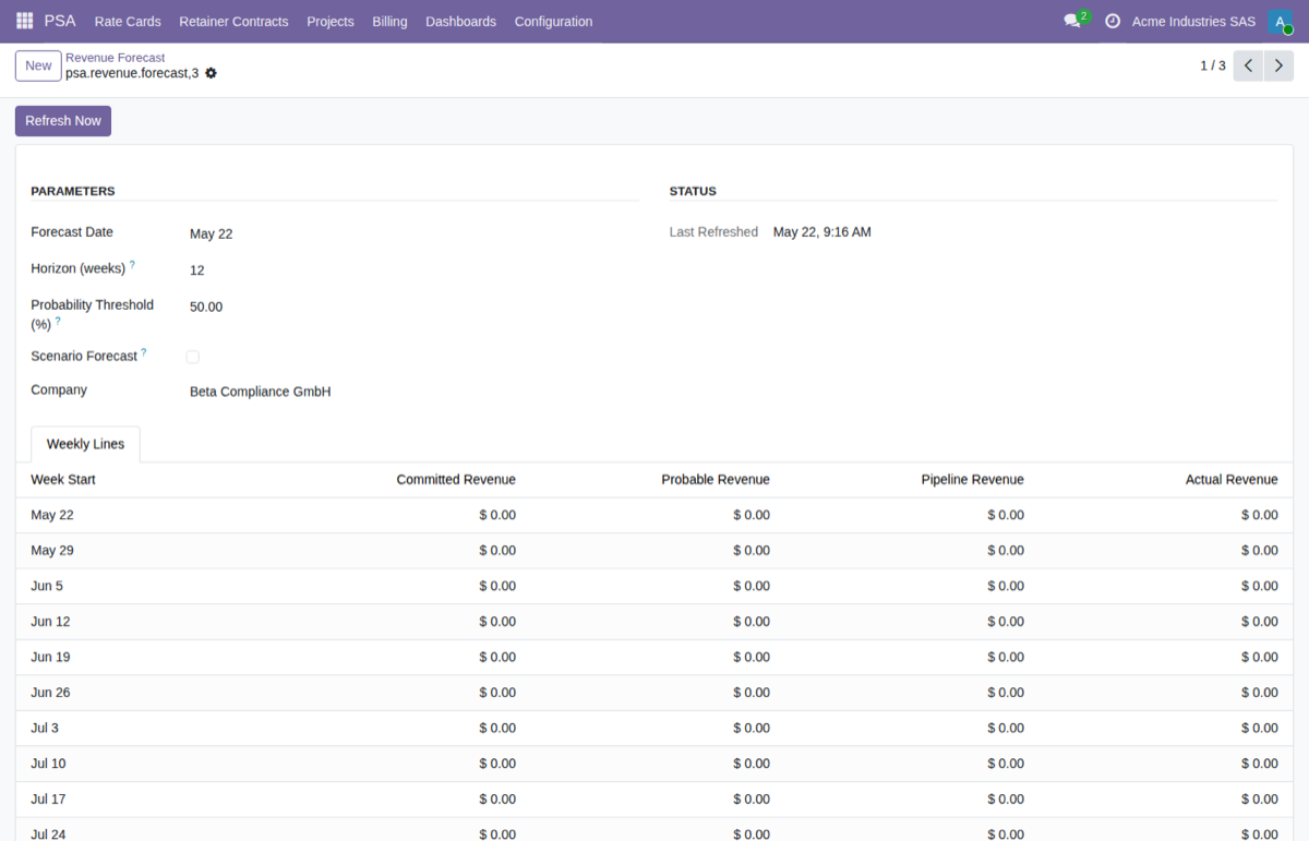 Professional Services Automation (PSA) for Odoo — Prevision de ingresos