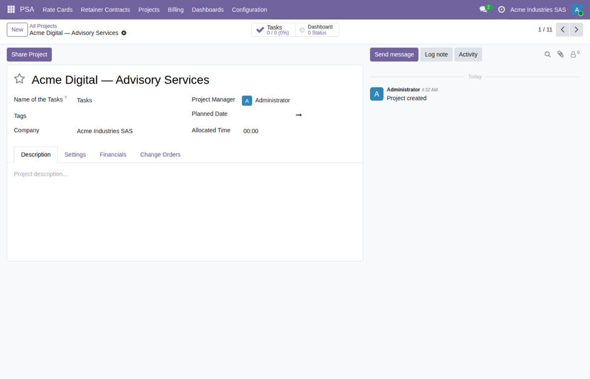 Professional Services Automation (PSA) for Odoo — Cockpit de proyecto