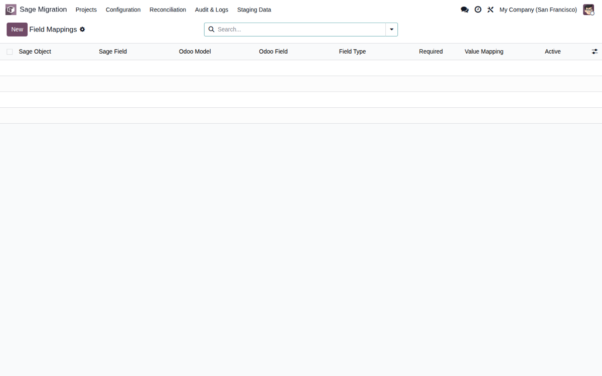 Flexigo Sage to Odoo 19 Migration Bundle — Mapeo declarativo de campos
