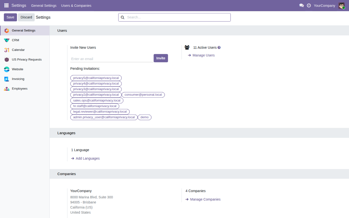 US State Privacy Request Tracker — Ajustes y app instalada