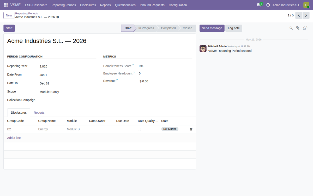 VSME Voluntary Sustainability Reporting for SMEs — Berichtsperiode