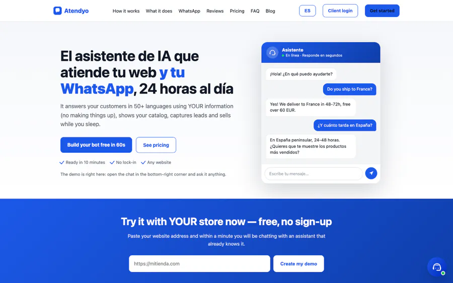 Ventana de chat de Atendyo con una conversación de atención al cliente