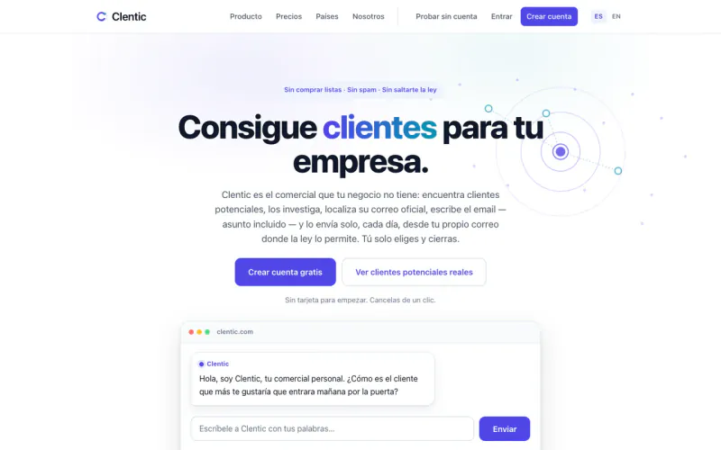 Portada de clentic.com, el asesor comercial con inteligencia artificial.